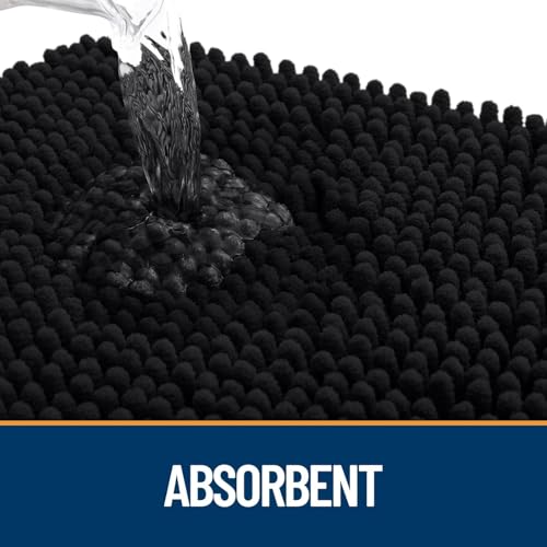smiry Door Mat, Super Absorbent Chenille Dog Door Mat, Washable Non Slip Door Matts Indoor, Soft Microfiber Pet Rug and Bath Mat for Entrance Kitchen Muddy Shoes & Paws - Black, 60 x 90 cm - Image 2