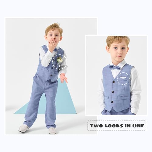 Image of Volunboy Baby Boys Formal Wedding Ring Bearer Outfits Toddler Gentleman Bowtie Vest Guest Suits Dress Shirt Pants Set