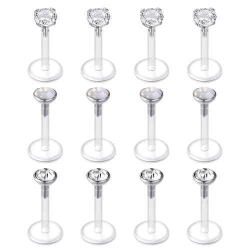LAURITAMI 12 Pièces Piercing Labret Levre, Bioflex Flexibe Piercing Labret Vertical Levre, 16G Percing pour Tragus Oreille Hélix Cartilage Acier Chirurgical...