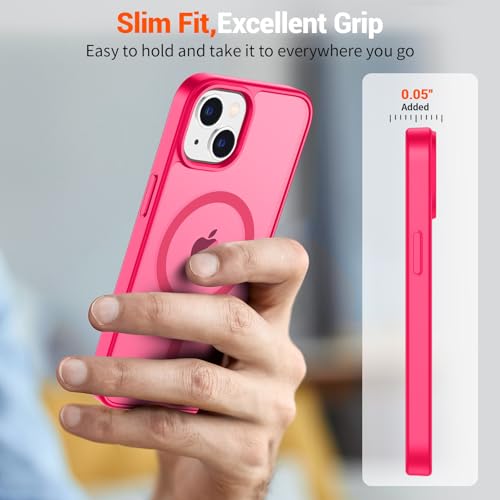 Image of SUPFINE Magnetic for iPhone 15 Plus Case & iPhone 14 Plus Case(Compatible with MagSafe)(Military Grade Drop Protection) Slim Translucent Shockproof with Anti-Fingerprint Phone Case,Hot Pink