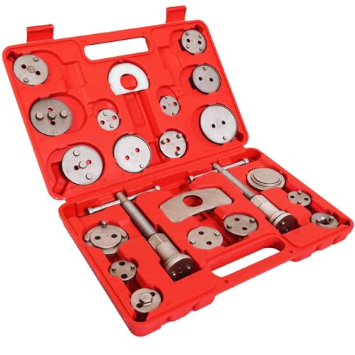 24pcs Heavy Duty Disc Brake Piston Caliper Compressor Rewind Tool Set and Wind Back Tool Kit for Brake Pad Replacement Reset, Fits Most American, European, Japanese Autos Red