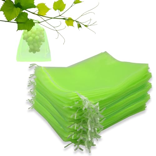 Leeyunbee 100 Piezas Bolsas Protectoras para Uvas, 17 x 23 cm Bolsa de Protección de Frutas, Bolsa de Organza con Cordón, para Proteger contra Pájaros, Avispas y Otros Insectos (Verde Claro)
