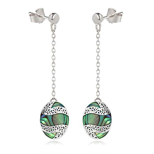 Pendants d'Oreilles Argent 925 Ondine, le cadeau idéal en nacre abalone et dentelle fine