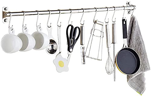 YRHH Multi-Use Wall Rack Pan Pot Hanging Rack Stainless Steel Kitchen Utensils Hanger Organizer Lid Holder 100cm 18 Hooks