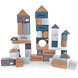50 Holzbausteine blau mit Aufbewahrungsbox - personalisierbar I Handmade Holzspielzeug ab 2 Jahren I Personalisierte Geschenke Baby I Motorikspielzeug mit Name & Geburtsdaten