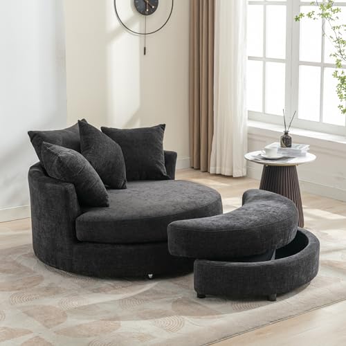 Merax round chaise lounge with storage ottoman