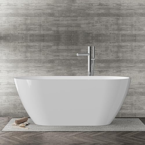 Image of GarveeHome 67 Inch Acrylic Freestanding Bathtub, Deep Soaking Tub with Non-Slip Base, CUPC Certified Free Standing Tub, Chrome Drain Bath Tub, Modern Tub for Bathrooms, White