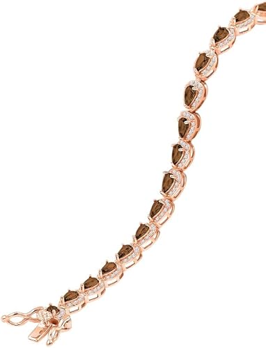Brown Topaz Real Sterling Silver 14K Rose Gold Over 3.00 Cwt. Simulated Diamond Pear Shape 5mm Unisex Tennis Link Bracelet 7.5''