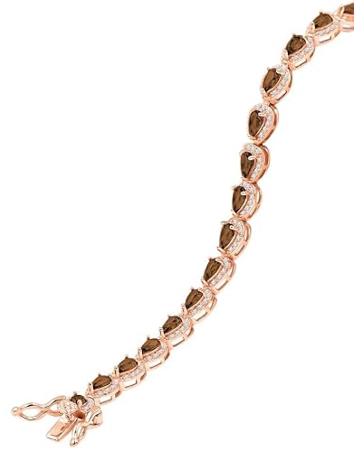 Brown Topaz Real Sterling Silver 14K Rose Gold Over 3.00 Cwt. Simulated Diamond Pear Shape 5Mm Unisex Tennis Link Bracelet 7.5'' #TOP2