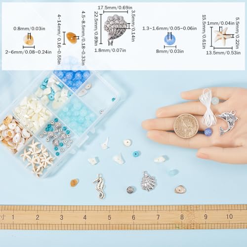 SUNNYCLUE 1 Box 6pcs Ocean Bracelet Making Kit Shell Beads Starfish Bead Summer Sea Animal Charms Lucky Turquoise Bead Stone Chip Beads Bulk Glass Beads for jewellery Making Kits Adults Craft Supplies - Image 3