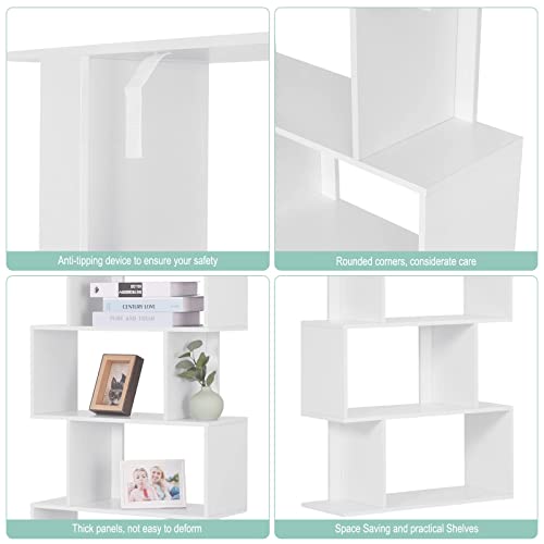 WOLTU Estanteria para Libros Estantes de Almacenamiento Estantería de Exposición Estantería de Pared, 6 Compartimentos Blanco MDF 60x23,5x160cm SK012ws