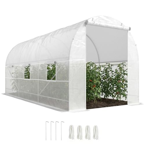 Outsunny Serre Tunnel de Jardin 9m² Porte 6 Fenêtres 445x200x200cm Blanc