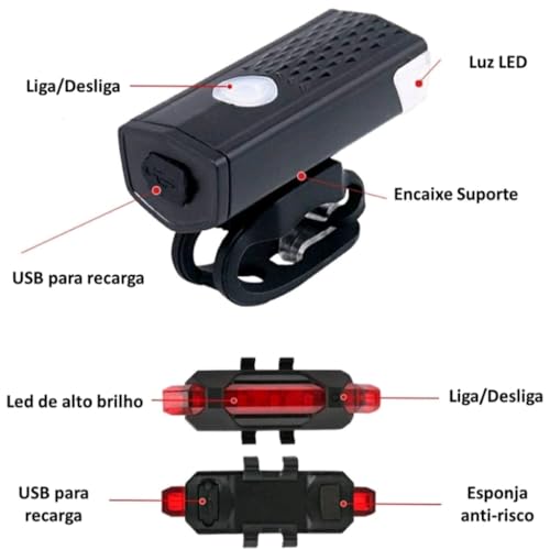 Kit Lanterna E Farol Bicicleta Luz Ultra Led A Prova D'água Impermeável Recarregável Por USB Luz Tr