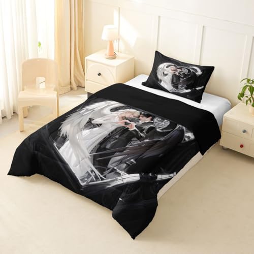 Image of Erosebridal Angel Wings Kids Bedding | Black and White Angel Twin Comforter Sets,Romance Love Comforter Princess Fairy Style Duvet Insert with 1 Pillow Case
