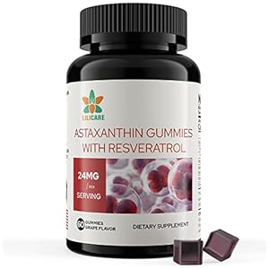 Astaxanthin Gummies 24mg, Glowing Skin Supplement for Collagen Production with Resveratrol 500mg, Vitamin B1, Chromium…
