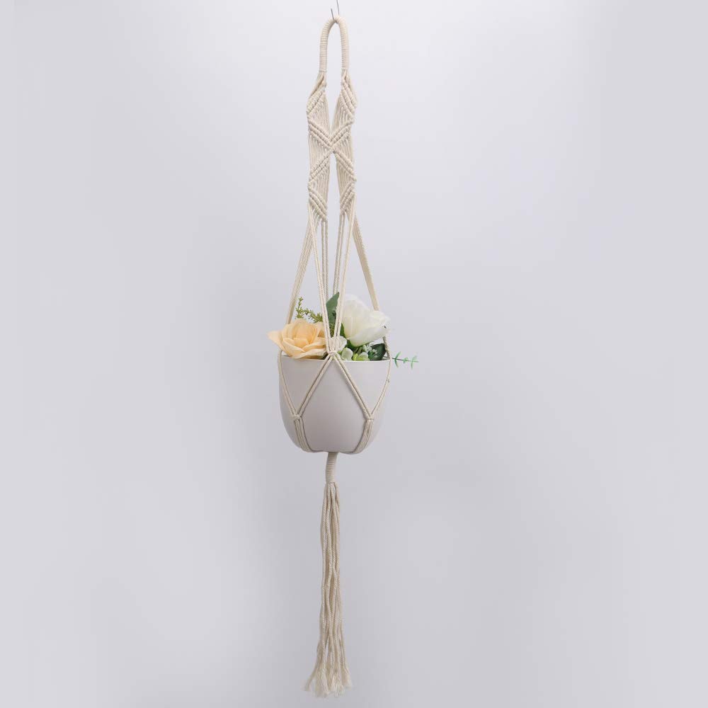 Tiardey Appendiabiti per vasi da Fiori in Corda di Cotone Intrecciato Fai-da -Te, Porta Piante Fatto a Mano per vasi Rotondi e Quadrati Cesto Appeso per Interni ed Esterni-Doppia Nappa di Fiori