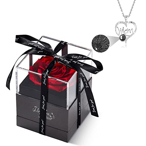 Wildlove Preserved Real Red Rose With I Love You Mom Necklace -Forever Flowers Rose Gifts For Mom Birthday Gifts From Daughter Or Son - Mothers Day Valentines Day Christmas Bonus Mom Gifts #TOP7