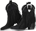 Hawkwell Women's Fringe Cowboy Cowgirl Boots Snip Toe Pull On Dress Western Ankle Booties