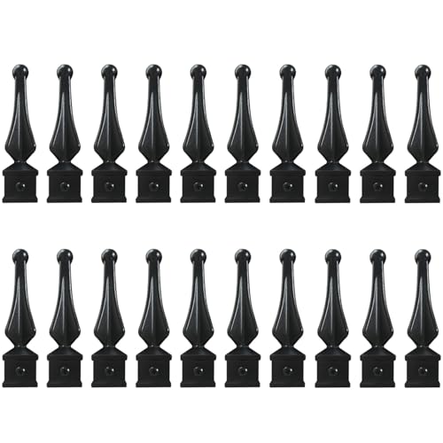 Aluminum Imperial Fence Spear Finials, Decorative Railing Topper Caps for Wrought Iron Fence, Durable Rust-Resistant Ornamental Post Cap, Textured Black (20PACK, Fit 3/4'' Picket)