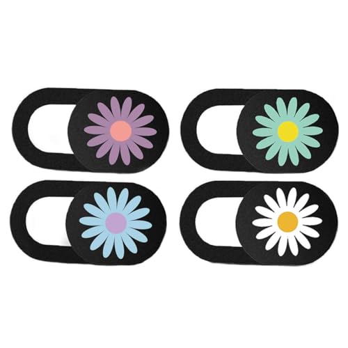 Cabilock Cubierta Deslizante para Cámara Web Estampado de Margaritas, Ultrafina y Ligera, Adhesivo Fuerte, 4 Unidades, Protección de Privacidad para Portátil y Tableta, Funda para Webcam