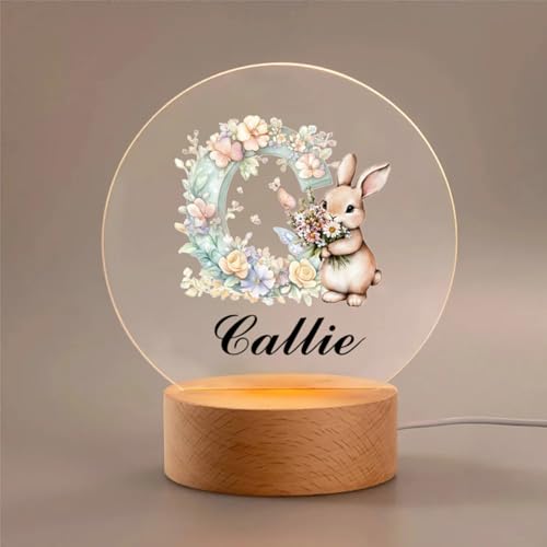 Lámpara de noche conejo con flores personalizada miniatura 1