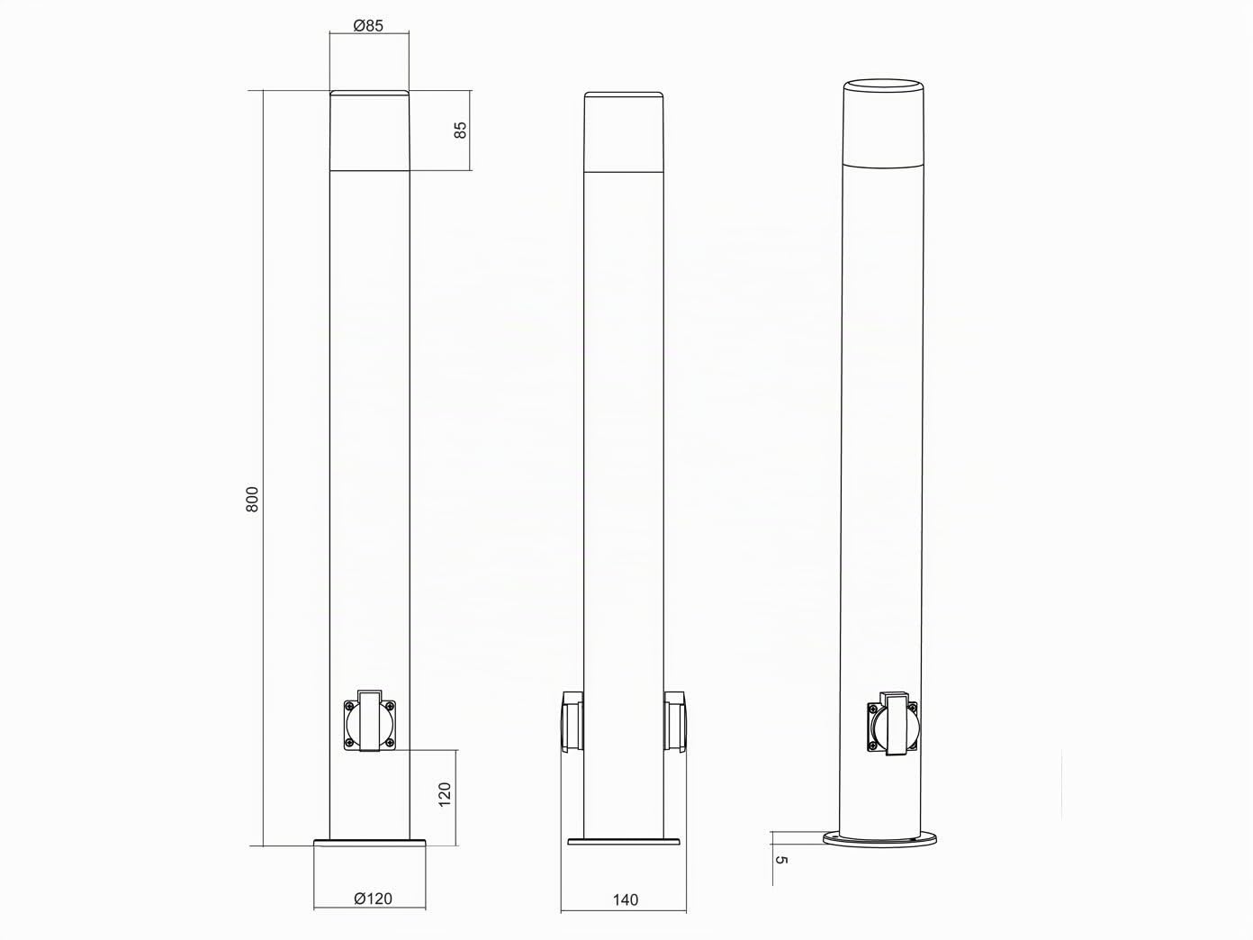 Borne lumineuse d'extérieur moderne à LED avec 2 prises, IP44, éclairage extérieur polyvalent pour la maison et la terrasse, hauteur : 80 cm, anthracite