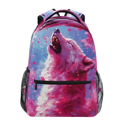 Wolf Floral Backpack for School Boys Girls Adults Kids Bookbag Laptop Bag 18L