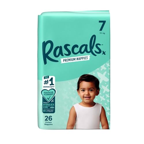 Rascals Premium Baby Diapers - Comfortable & Leak-Proof Diaper for Babies 17+ kg - Soft & Gentle Diapers Size 7 - Pack of 26 Count