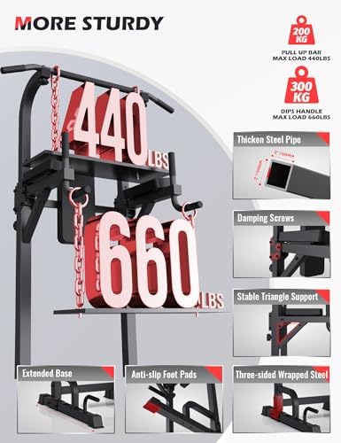 Bild 2 - PASYOU Klimmzugstange Freistehend Power Tower, Verstellbar Klimmzug Dip Station, Multifunktionale Power Tower Dip Station, Kraftstation Kraftturm (Model: PU30/PU40)