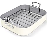 MICHELANGELO Ceramic Roasting Pan with Rack, Turkey Roasting Pan with Nonstick Ceramic Coating, Deep Turkey Roaster Pan, 15 Inch x 13 Inch - Beige