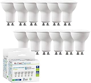 V-TAC GU10 LED Bulbs, Spotlight Bulbs, Warm White 2700K, 4.5W 400Lumens, 35W Halogen Spotlight Equivalent, Energy Saving GU10 LED Light Bulbs, 110° Wide Beam, Non-dimmable, Pack of 12