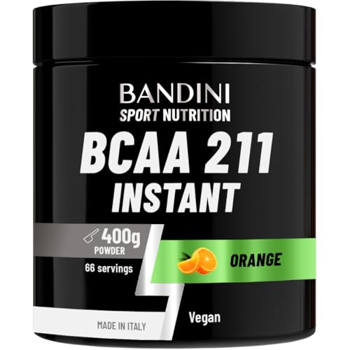 Bandini® BCAA 211 Powder 400g - 66 Servings - Branched Chain Amino Acids BCAAs 2:1:1 Supplement - Pre & Intra Workout, Recovery Energy Drink with L Leucine, L Isoleucine, L Valine - 100% Vegan, Orange