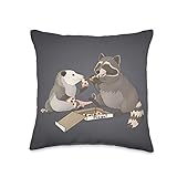 Raccoon and Possum Wildlife Pals Possum and Raccoon Eating Pizza Throw Pillow, 16x16, Multicolor
