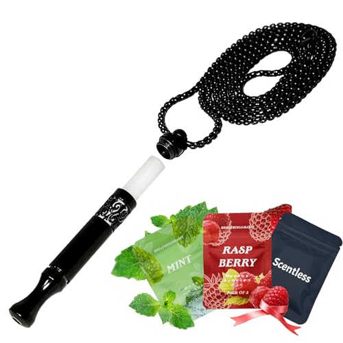 Quit Smoking Breathing Necklace V2,Breathing Necklace for Fidget Relief and Stress Relief,Naturally Switch from Bad Habits, Stop Smoking Aid for Anxiety Relief,Includes 3 core Packs(Black)