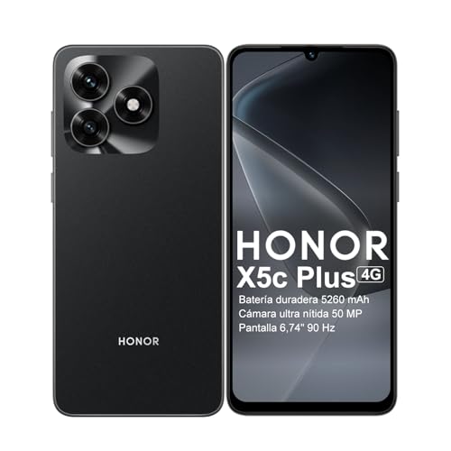HONOR X5c Plus Smartphone, Pantalla Brillante de 6,74 Pulgadas 90Hz, Batería de Larga Duración 5130 mAh, 256GB, Cámara Doble 50 MP Ultraclara, Procesador de 8 Núcleos, Dual SIM, Android 15