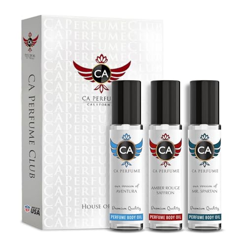 CA Perfume Impression of Aventura, Amber Rouge Saffron, Mr. Spartan for Men Discovery Set Cologne for Men Travel Size TSA Ready for Day and Night Wear 0.33 Fl Oz 10ml