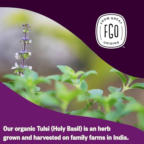 Image of FGO Organic Tulsi Holy Basil Tea, 100 Count, Eco-Conscious Herbal Tea Bags, Resealable Bag, Caffeine Free, Packaging May Vary (Pack of 1)