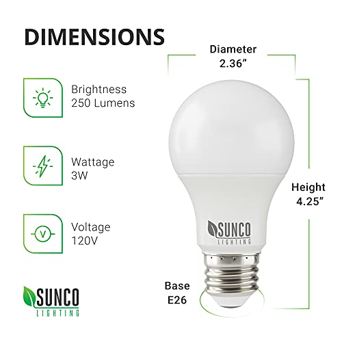 Sunco 10 Pack A19 Led Light Bulb 3W=40W Dimmable 2700K Soft White, 250 Lm, E26 Medium Base, Indoor Outdoor, Super Bright, Instant On, Flicker Free, Frosted Lens, Lamp For Bedroom - Ul #TOP1
