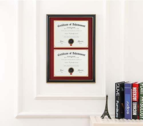 Image of ELSKER&HOME Double Diploma Frame for Two 8.5x11 with Red Mat,Wood Black | Made for Certificates&Document 13.5x20 Inch Without Mat for Documents Certificates (Double Mat, RED Mat with Golden Rim)