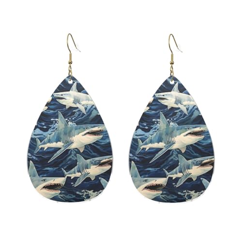Fierce Great White Shark 1.5 x 2.2�C���` �h���b�v�^�v�����g �A�N���� �C�������O ���f�B�[�X �t�@�b�V�����A�N�Z�T���[, One Size, �A�N����, �A�N����