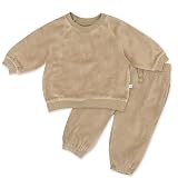 HonestBaby Velour Pullover Hoodie and Zip Front Sweatshirt and Jogger Sweatpants Set Baby, Toddler, Boys, Girls, Unisex, Sand, 24 Months