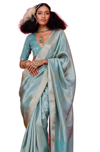 Image of SWORNOF Women's Woven Khadi Georgette Silk Saree With Unstitched Blouse Piece