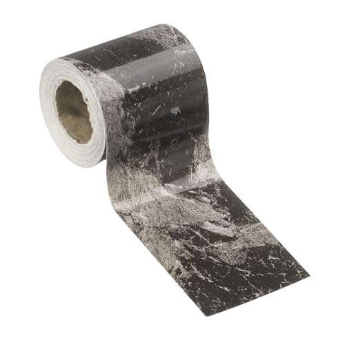 QUARKZMAN Carta Da Parati Con Motivo Legno Cornice 5cm x 5m Adesiva In PVC Autoadesiva Texture Impermeabile Decorativa Per Pavimento Porta Tavolo Armadi Scrivania Nero Pietra