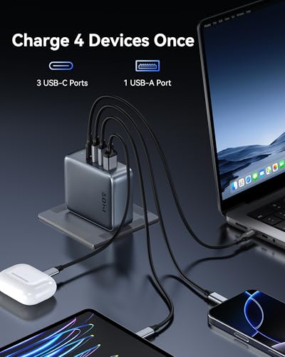 Image of USB C Charger Block 140W, 4-Port GaN PD3.1 PPS Fast Laptop Charger Foldable Compact Power Adapter for MacBook Pro, iPhone 17 /16 /15 Series, iPad Air, Galaxy S25 /S24 Ultra, Steam Deck, Google Pixelbook