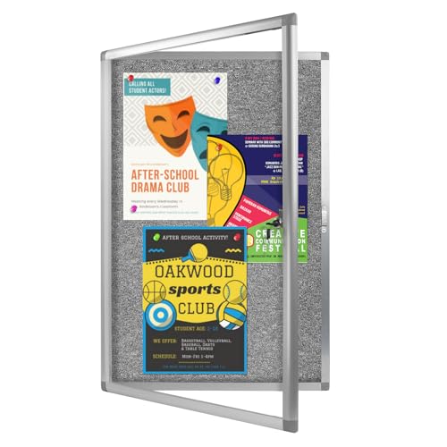 Enclosed Bulletin Board,Outdoor Weatherproof, Display Case Message Board with Acrylic Locking Door, Felt Grey,Aluminum Frame,36x24 Inch (5xA4)