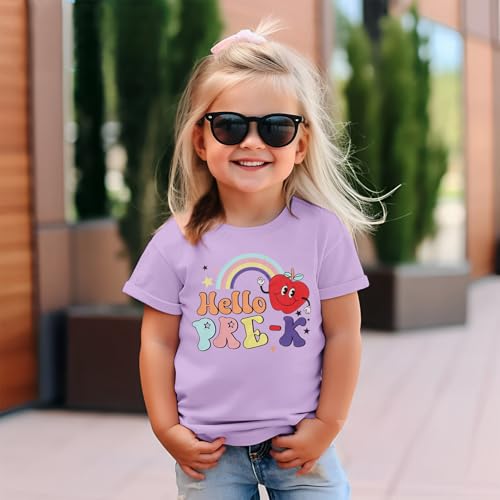 SOFEON Hello Pre-K Shirts Toddler Girls Back to School T-Shirt Apple Rainbow First Day of School Outfits Pre-K Gift Tee Tops4