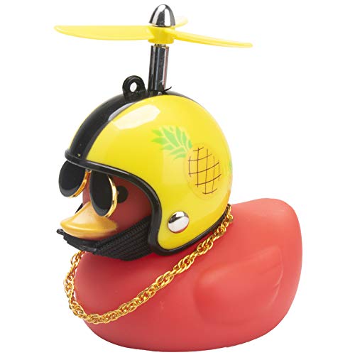 wonuu Cool Rubber Duck Car Decorations, Lovely Red Duck Car Dashboard Ornaments with Propeller Helmet, Sunglasses, Gold Chain