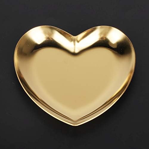 Hapivida Heart Shaped Jewellery Tray, Stainless Steel Trinket Jewelry Organizer Plate,8.7x9.1x1cm Metal Display Ring Dish for Watch, Necklace, Small Items(Gold)