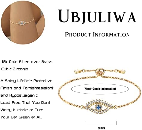 Kakonia 18K Gold Plated Evil Eye Bracelet for Womens Dainty Simple Handmade Bracelet Adjustable Slider Chain Bracelets Evil Eye Jewellery Gift