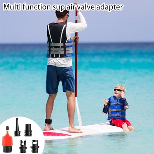 SUP Pumpenadapter, SUP Adapter für Kompressor, Stand Up Paddle Board Luftpumpe Adapter, mit 4 Gasdüse Sup Ventil Adapter, für Alle Arten Schlauchboot Kajaks Paddle Board Ventiladapter (Rot)